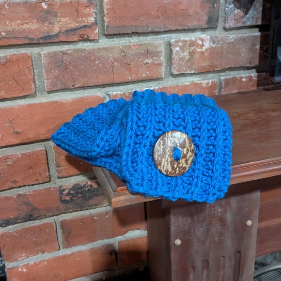 Blue Crochet Cowl Scarf with Button Accent - Picture 6 of 6